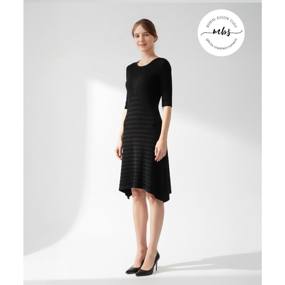 Opening Ceremony Crew‎ Neck Striped Knit Midi Dress Black Women M